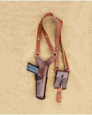 Classic Leather Shoulder Holster With Dual Mag Pouch